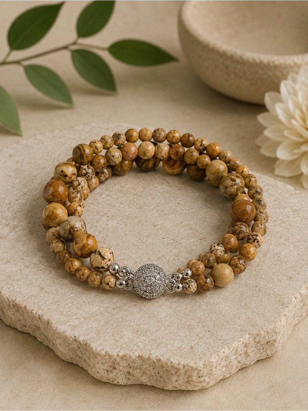 Picture Jasper Magnetic Beaded Bracelet – 7.5 inches